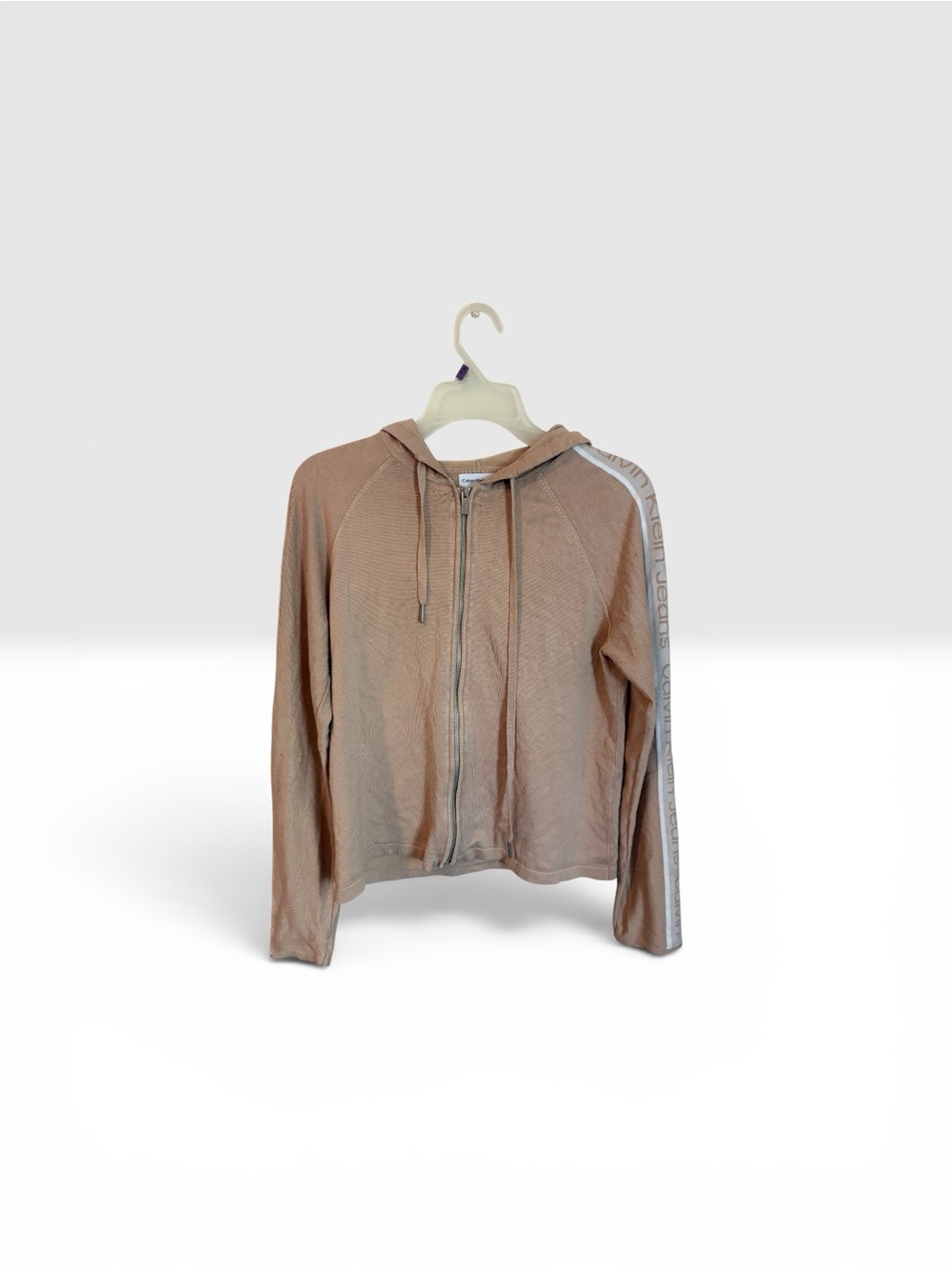 Light Tan Calvin Klein Jeans Zip Hoodie with Side Stripe
